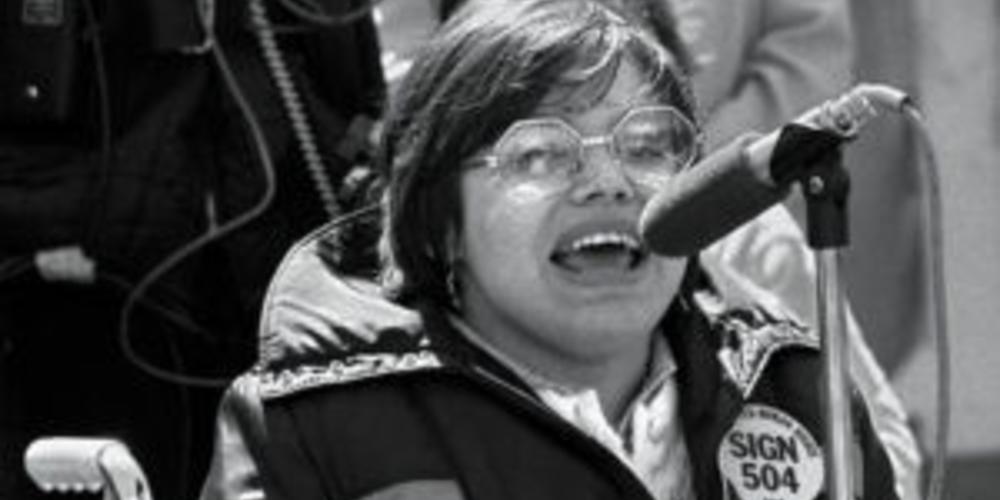 Disability Rights Activist Judy Heumann advocating for the signing of Section 504 of the Rehabilitation Act. 